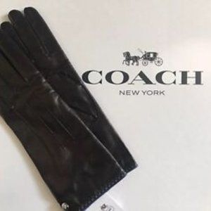 NWT $108 GLOVES by COACH Black Leather with Blue Trim/Silver Stud Multiple Sizes